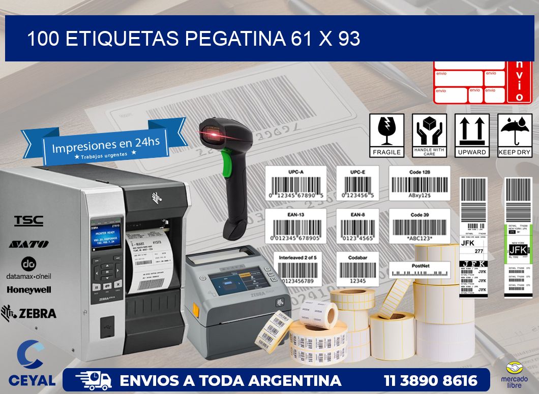 100 ETIQUETAS PEGATINA 61 x 93