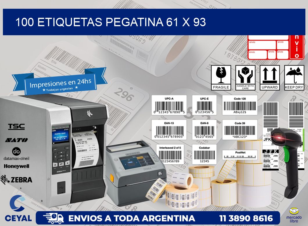 100 ETIQUETAS PEGATINA 61 x 93