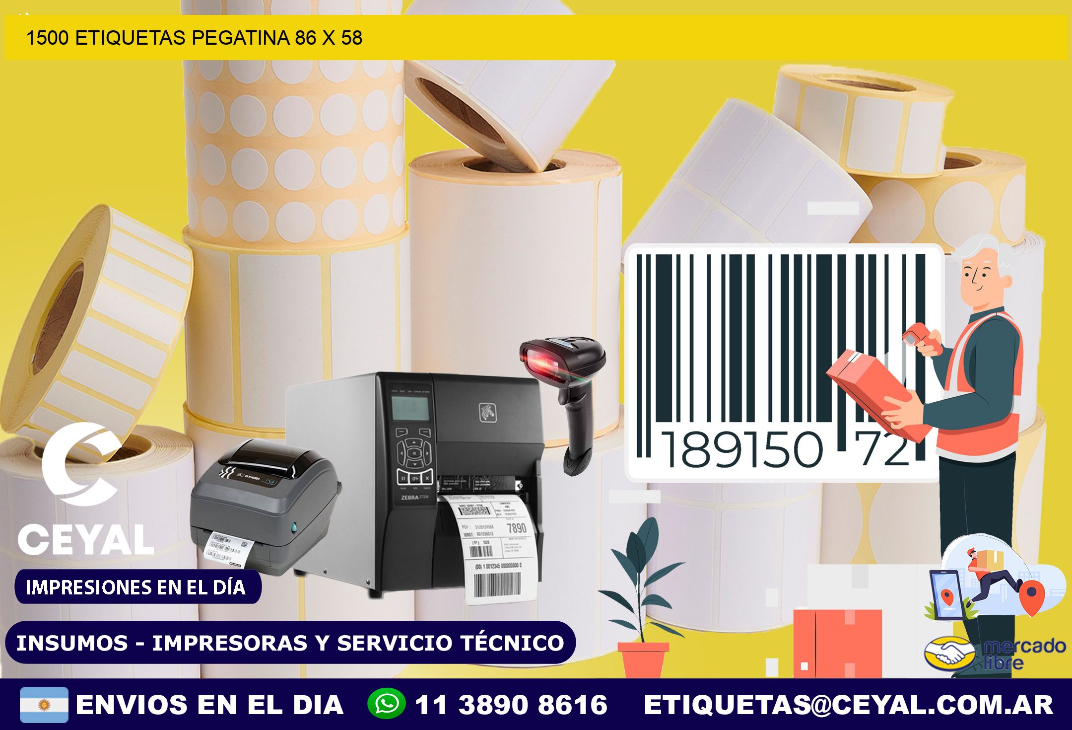 1500 ETIQUETAS PEGATINA 86 x 58