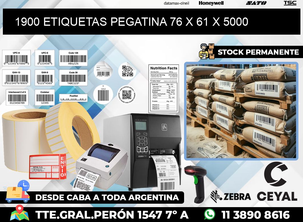 1900 ETIQUETAS PEGATINA 76 x 61 x 5000