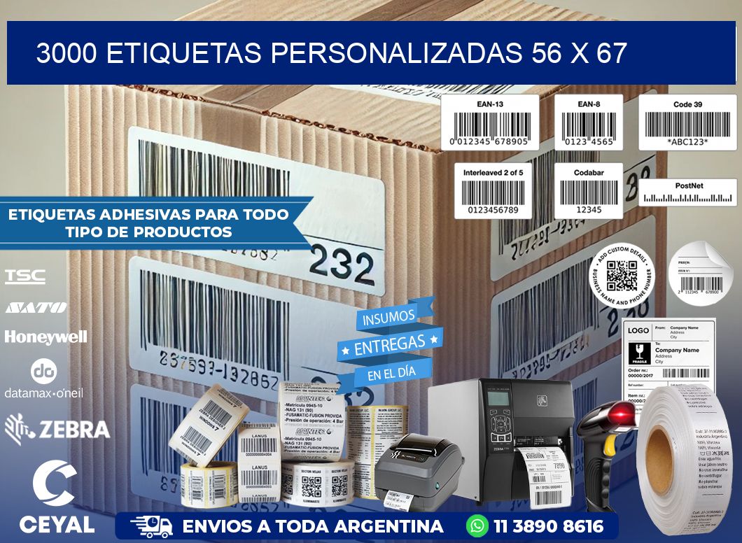 3000 ETIQUETAS PERSONALIZADAS 56 x 67