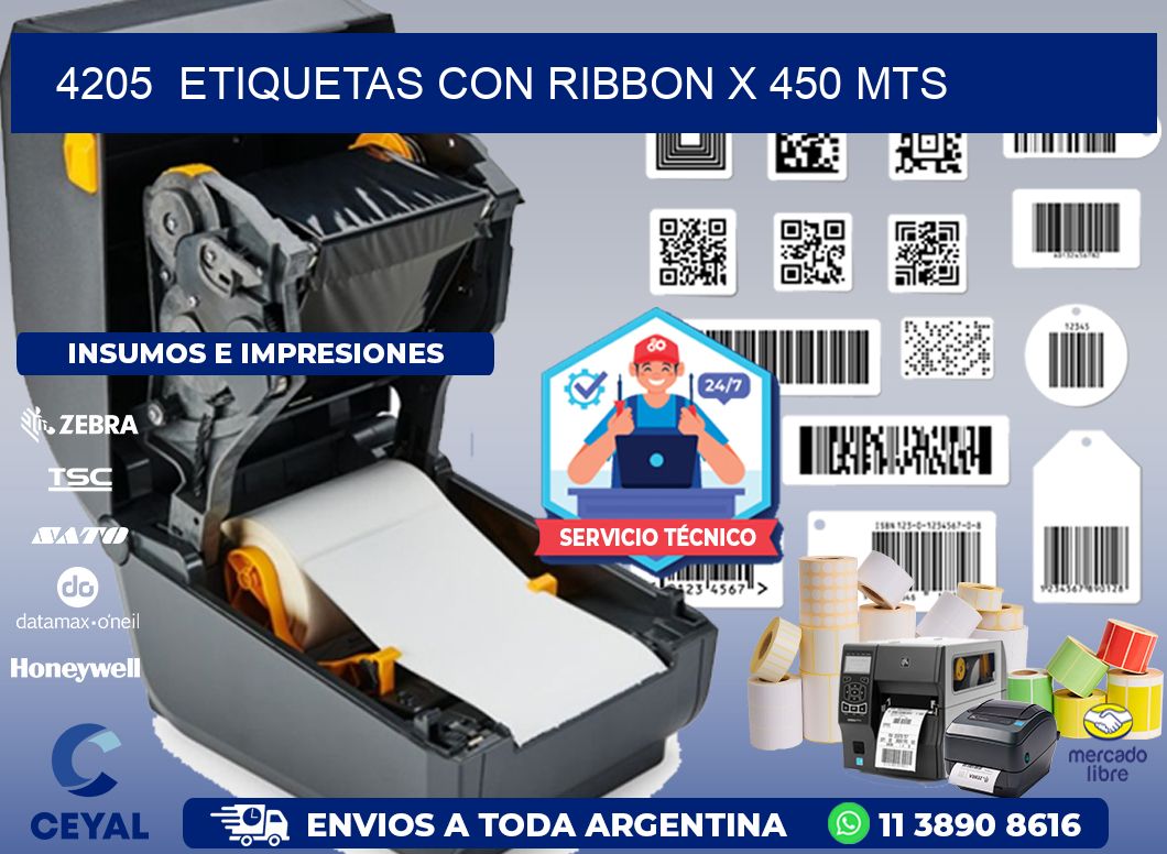 4205  ETIQUETAS CON RIBBON X 450 MTS