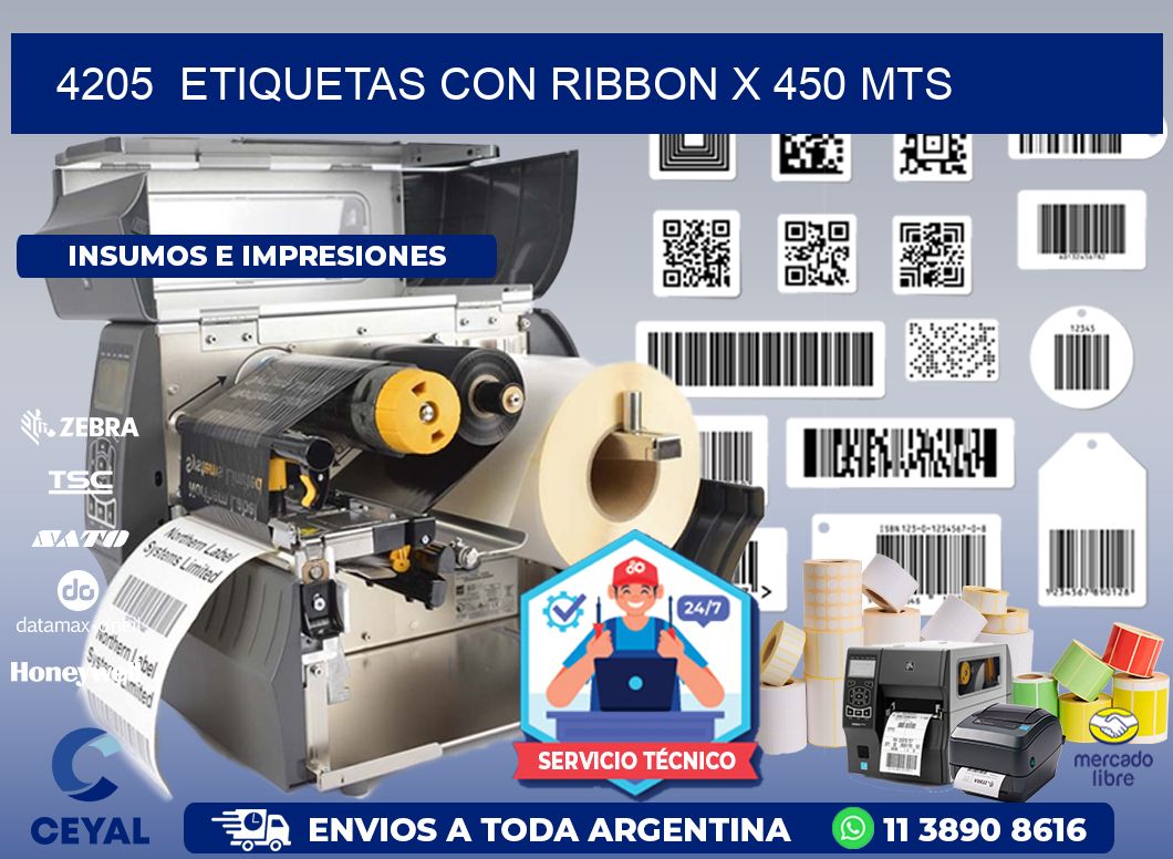 4205  ETIQUETAS CON RIBBON X 450 MTS