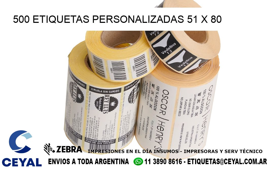 500 ETIQUETAS PERSONALIZADAS 51 x 80