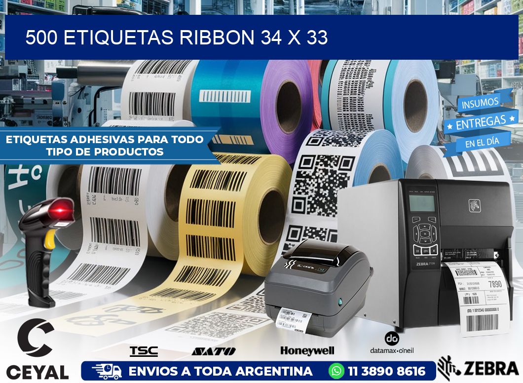 500 ETIQUETAS RIBBON 34 x 33