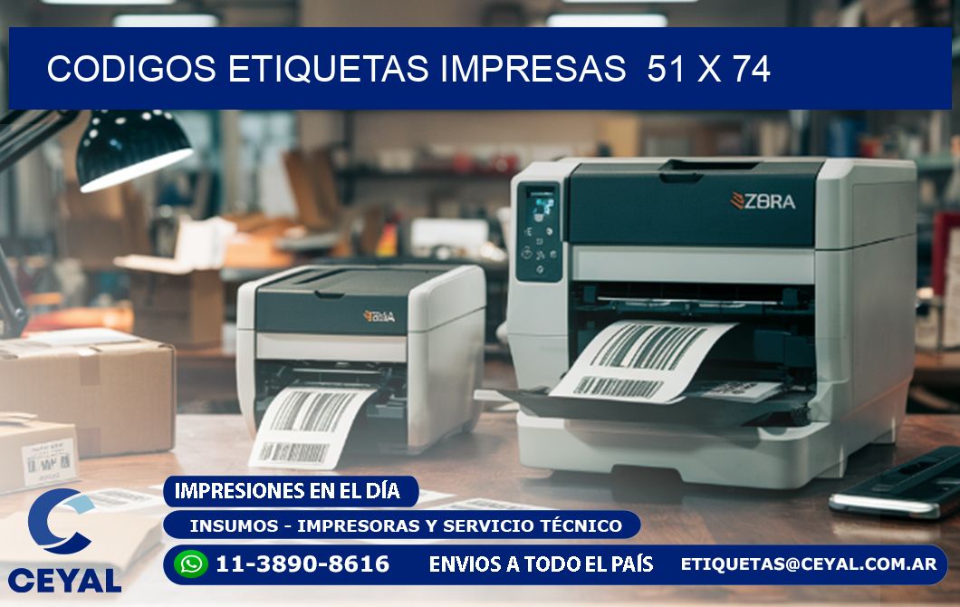 CODIGOS ETIQUETAS IMPRESAS  51 x 74