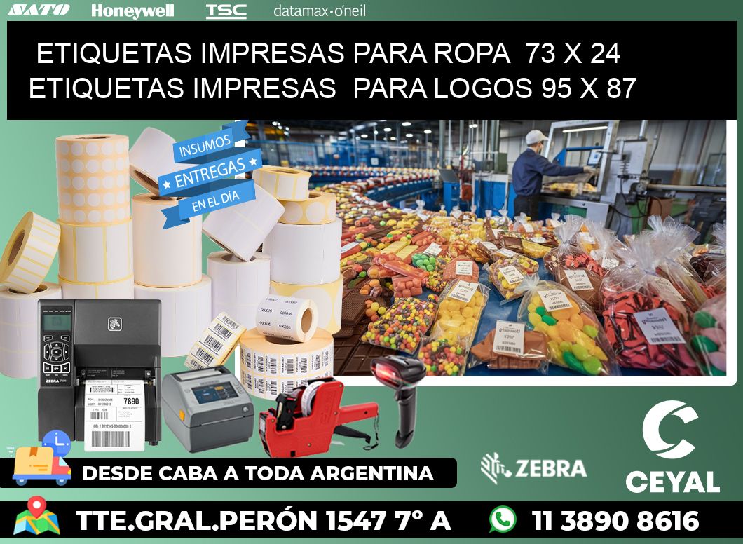 ETIQUETAS IMPRESAS PARA ROPA  73 x 24 ETIQUETAS IMPRESAS  PARA LOGOS 95 x 87