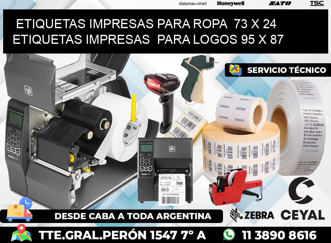 ETIQUETAS IMPRESAS PARA ROPA  73 x 24 ETIQUETAS IMPRESAS  PARA LOGOS 95 x 87