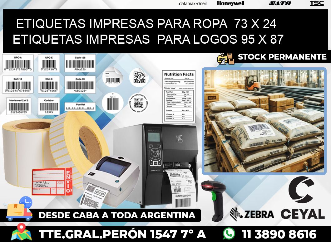 ETIQUETAS IMPRESAS PARA ROPA  73 x 24 ETIQUETAS IMPRESAS  PARA LOGOS 95 x 87