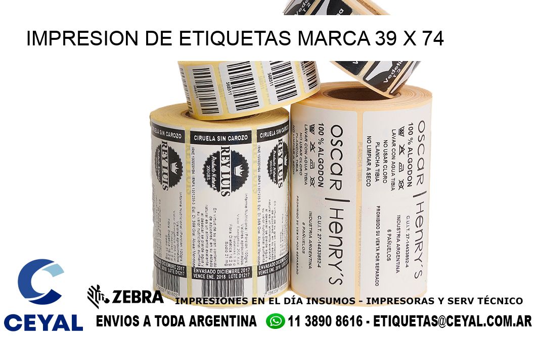 IMPRESION DE ETIQUETAS MARCA 39 x 74