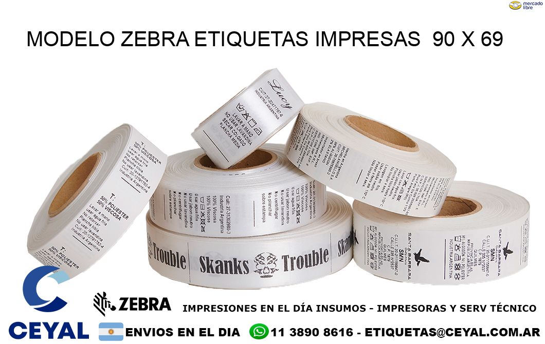 MODELO ZEBRA ETIQUETAS IMPRESAS  90 x 69