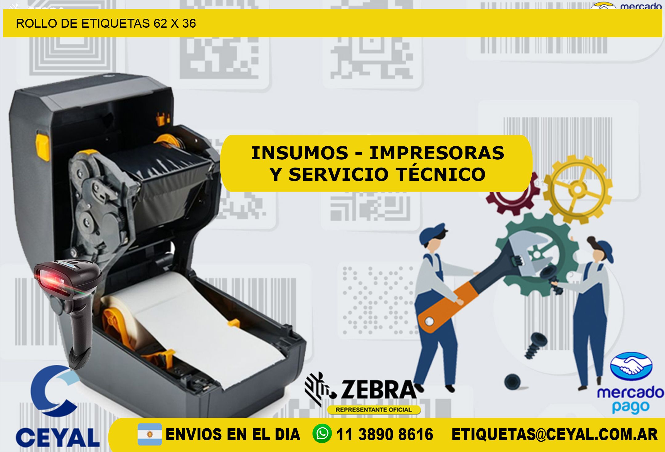 ROLLO DE ETIQUETAS 62 x 36