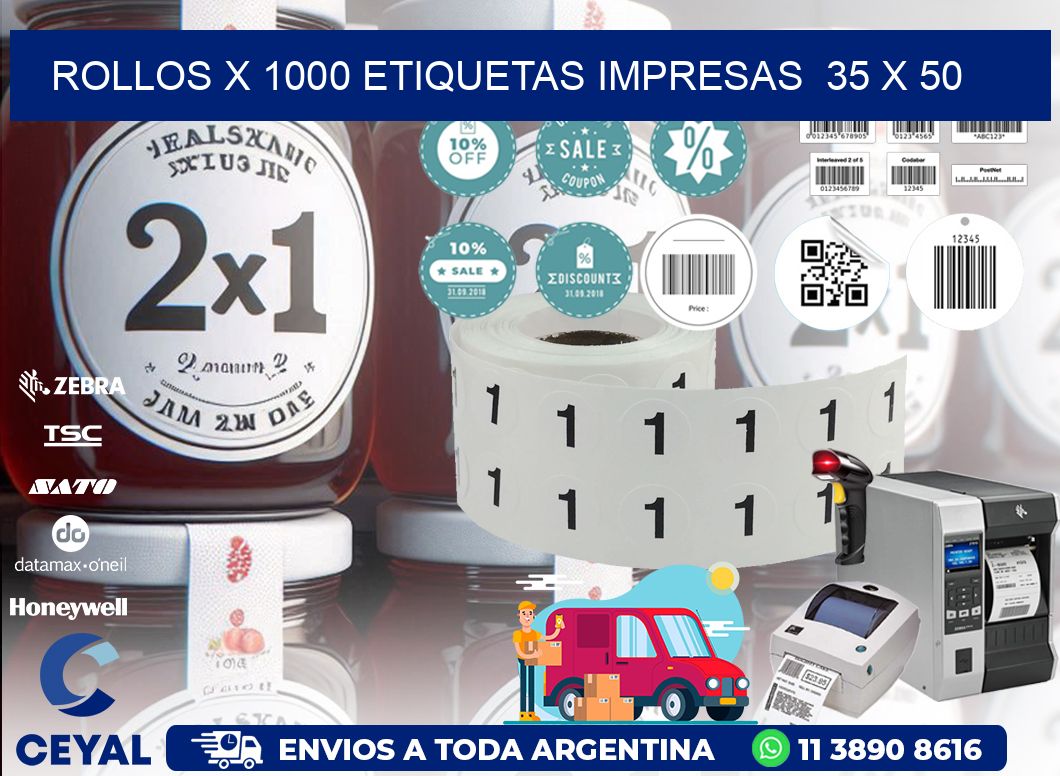 ROLLOS X 1000 ETIQUETAS IMPRESAS  35 x 50