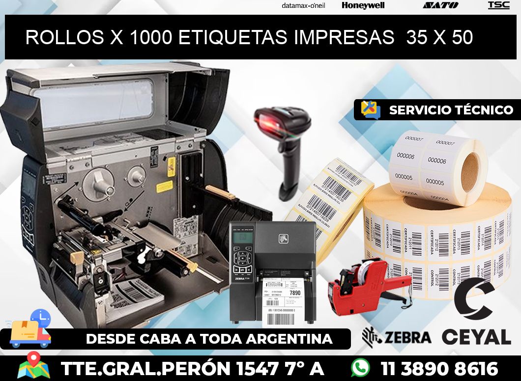 ROLLOS X 1000 ETIQUETAS IMPRESAS  35 x 50