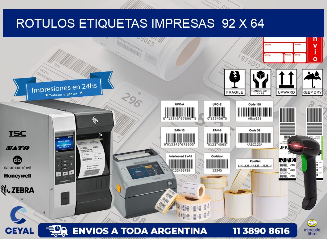 ROTULOS ETIQUETAS IMPRESAS  92 x 64