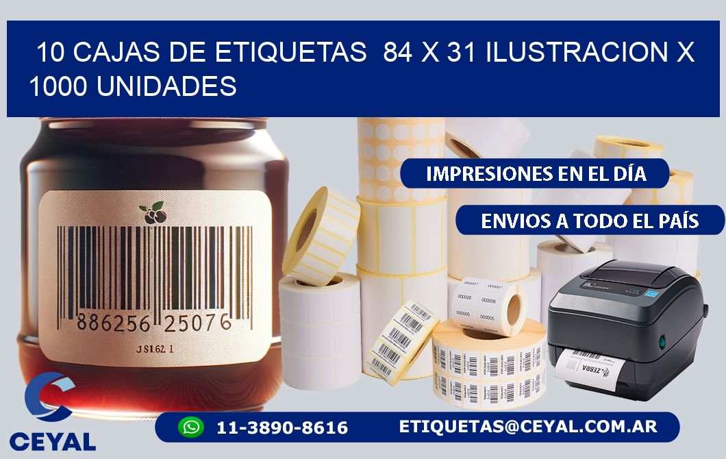 10 CAJAS DE ETIQUETAS  84 x 31 ILUSTRACION X 1000 UNIDADES