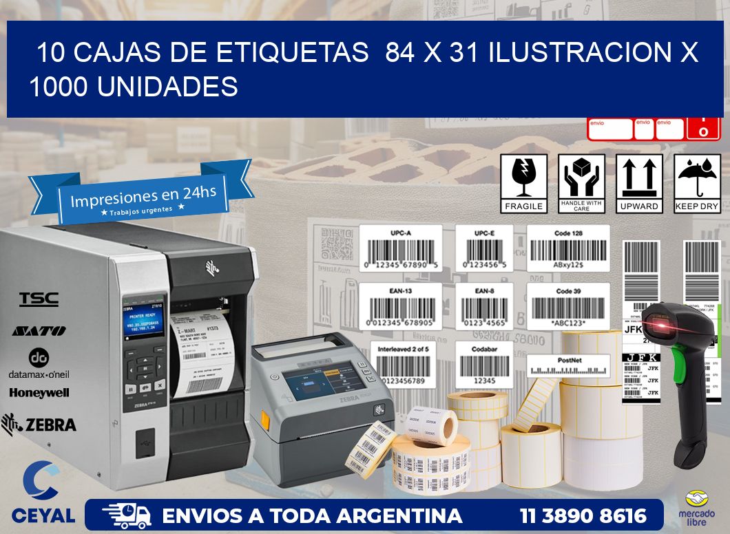 10 CAJAS DE ETIQUETAS  84 x 31 ILUSTRACION X 1000 UNIDADES