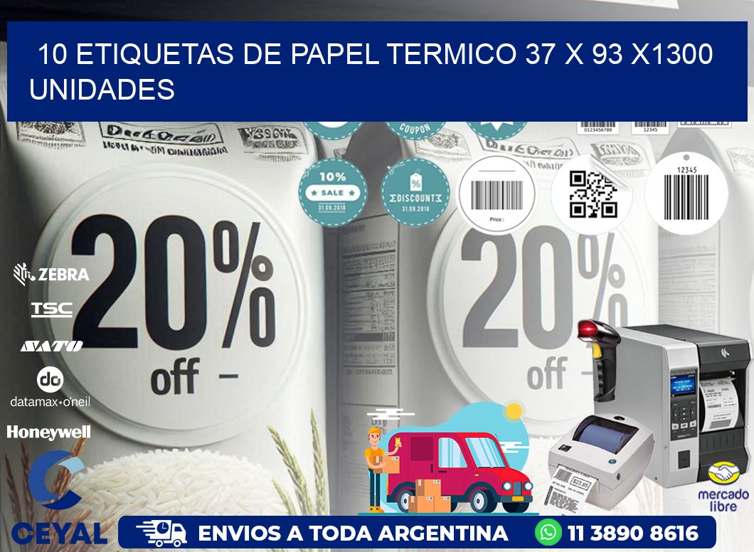 10 ETIQUETAS DE PAPEL TERMICO 37 x 93 X1300 UNIDADES