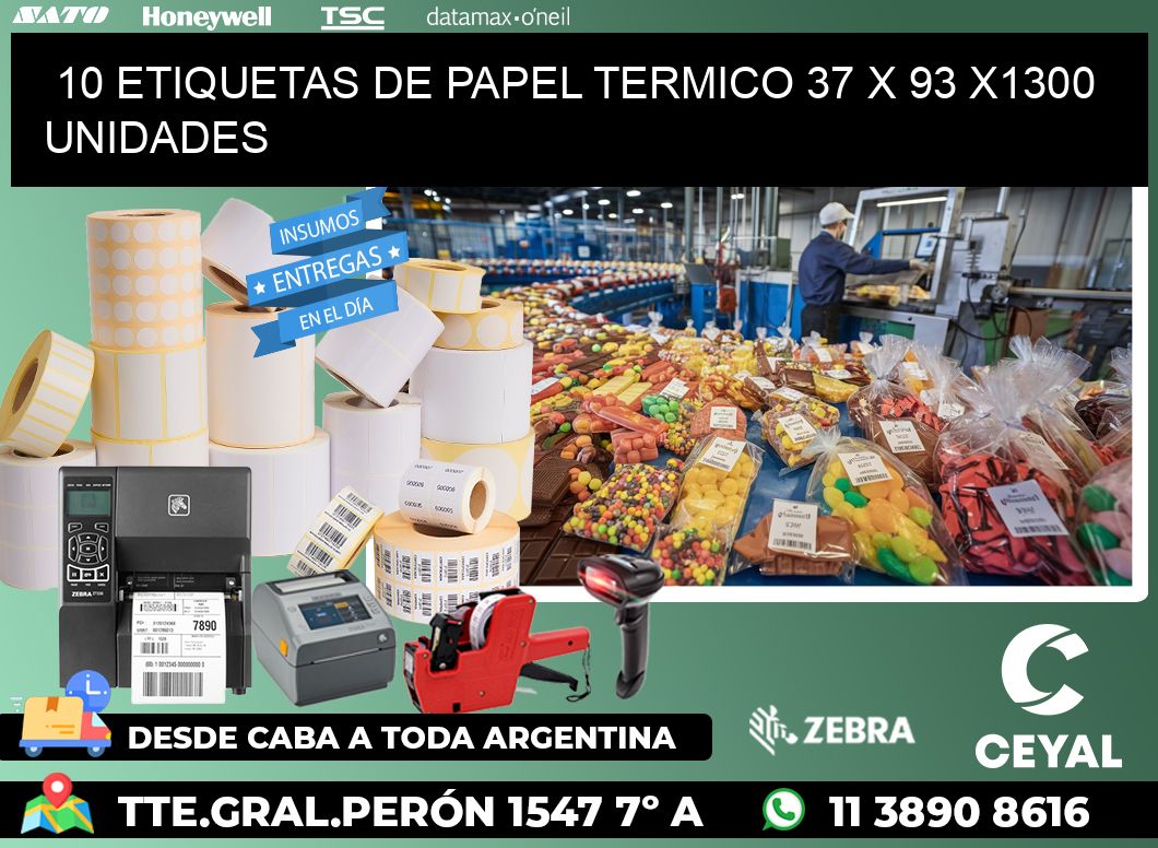 10 ETIQUETAS DE PAPEL TERMICO 37 x 93 X1300 UNIDADES