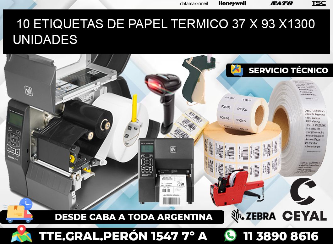 10 ETIQUETAS DE PAPEL TERMICO 37 x 93 X1300 UNIDADES