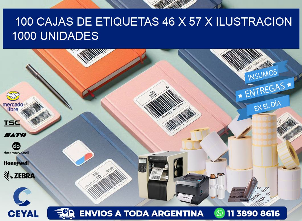 100 CAJAS DE ETIQUETAS 46 x 57 X ILUSTRACION 1000 UNIDADES