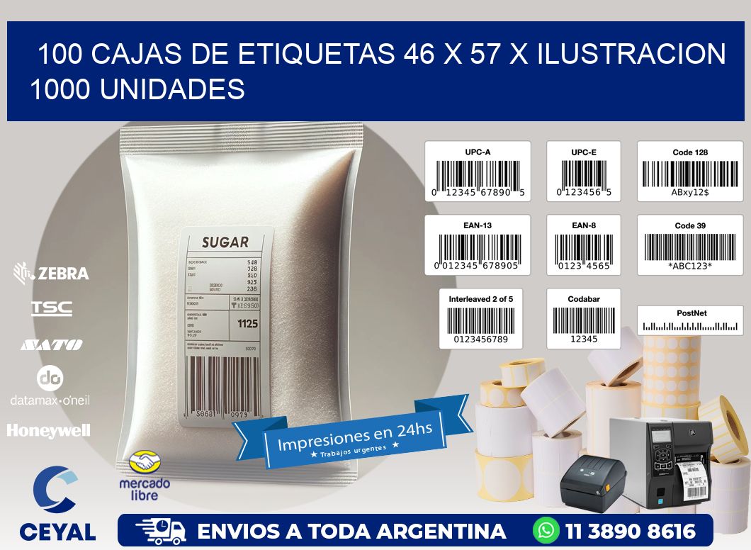 100 CAJAS DE ETIQUETAS 46 x 57 X ILUSTRACION 1000 UNIDADES