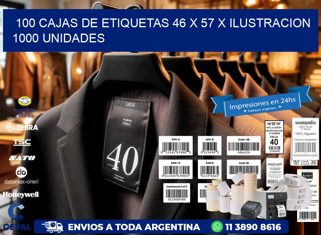 100 CAJAS DE ETIQUETAS 46 x 57 X ILUSTRACION 1000 UNIDADES