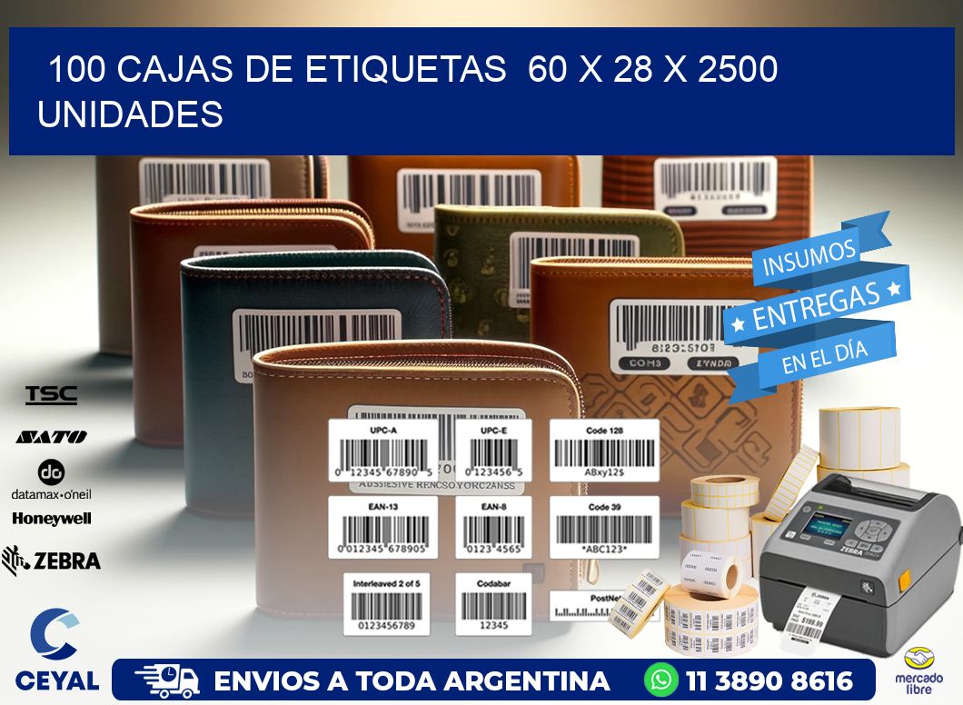 100 CAJAS DE ETIQUETAS  60 x 28 X 2500 UNIDADES