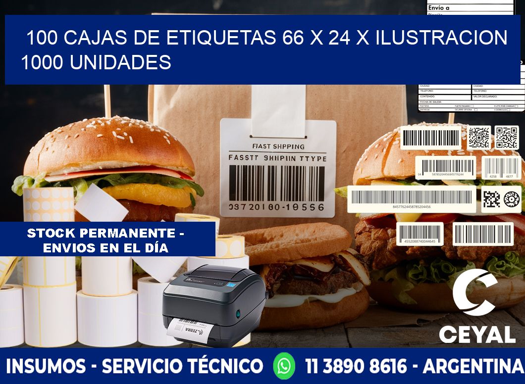 100 CAJAS DE ETIQUETAS 66 x 24 X ILUSTRACION 1000 UNIDADES