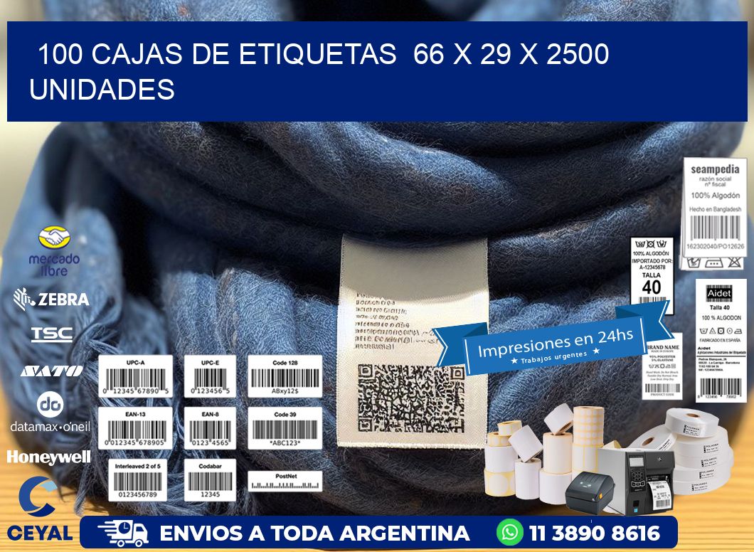 100 CAJAS DE ETIQUETAS  66 x 29 X 2500 UNIDADES