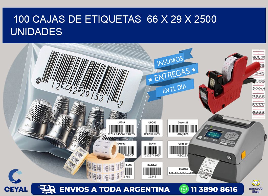 100 CAJAS DE ETIQUETAS  66 x 29 X 2500 UNIDADES