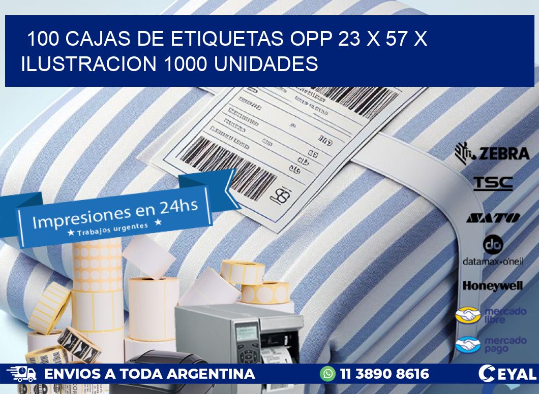 100 CAJAS DE ETIQUETAS OPP 23 x 57 X ILUSTRACION 1000 UNIDADES