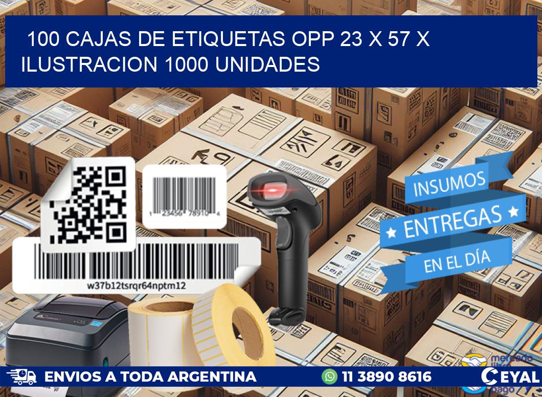 100 CAJAS DE ETIQUETAS OPP 23 x 57 X ILUSTRACION 1000 UNIDADES