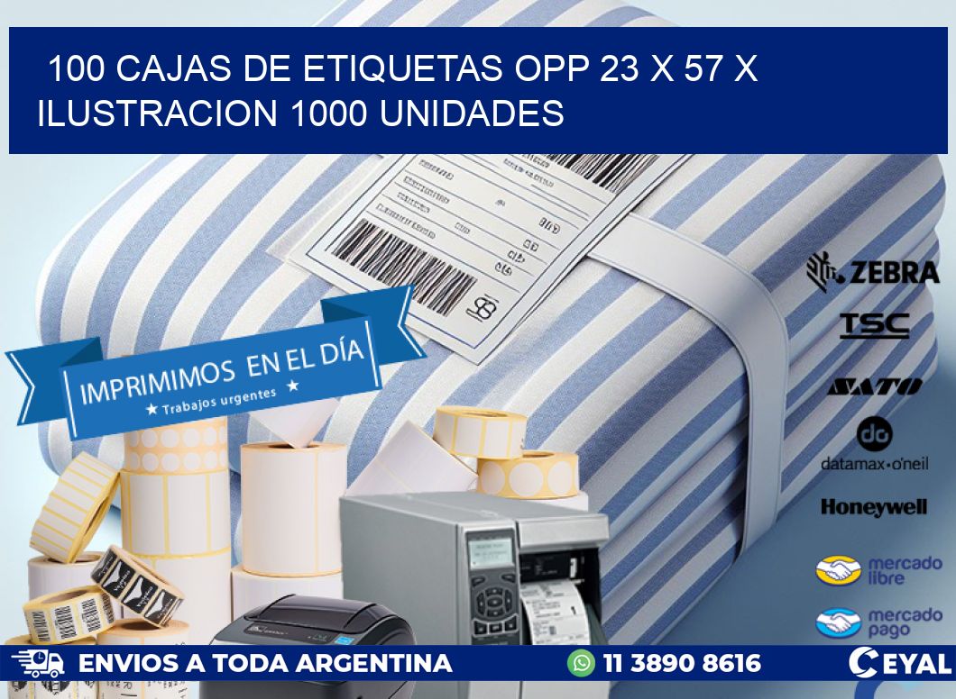 100 CAJAS DE ETIQUETAS OPP 23 x 57 X ILUSTRACION 1000 UNIDADES