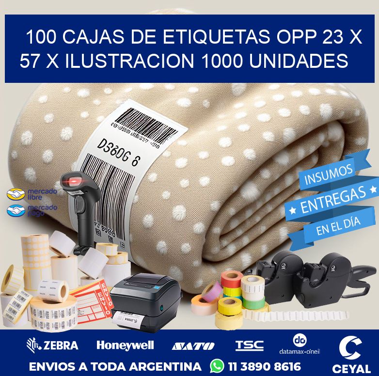 100 CAJAS DE ETIQUETAS OPP 23 x 57 X ILUSTRACION 1000 UNIDADES