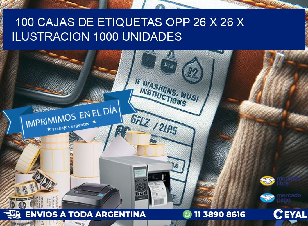 100 CAJAS DE ETIQUETAS OPP 26 x 26 X ILUSTRACION 1000 UNIDADES