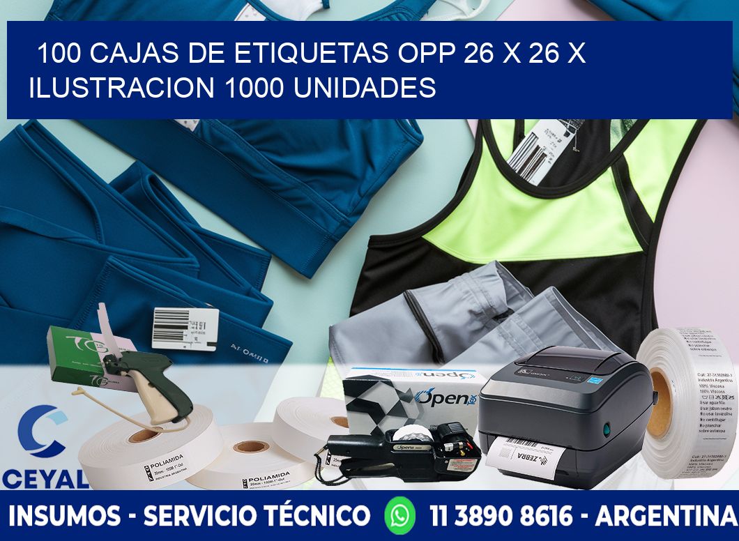 100 CAJAS DE ETIQUETAS OPP 26 x 26 X ILUSTRACION 1000 UNIDADES