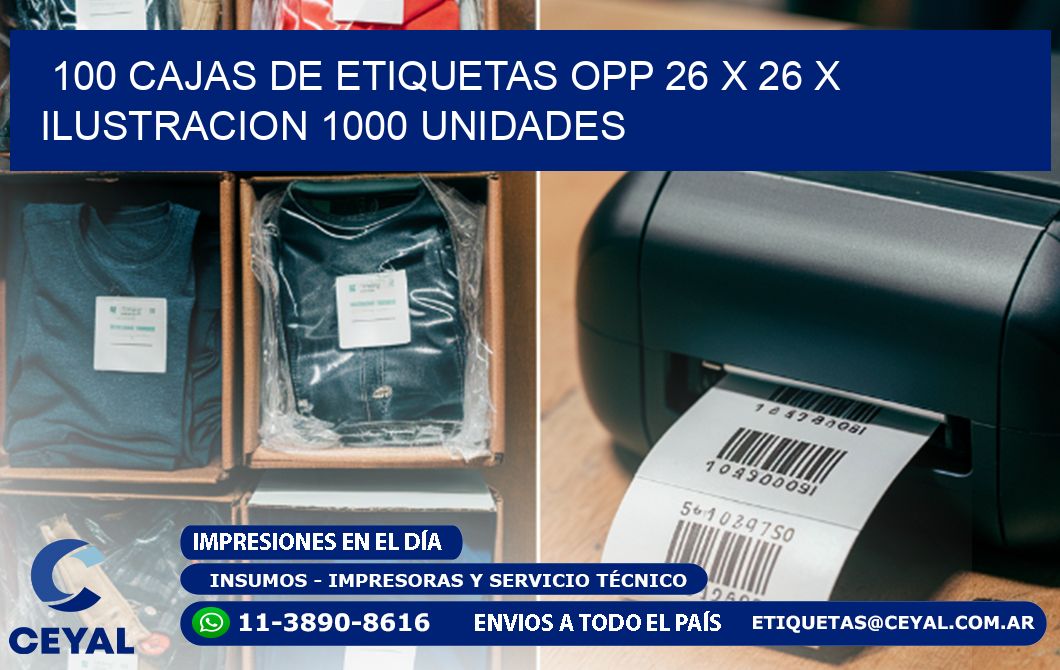 100 CAJAS DE ETIQUETAS OPP 26 x 26 X ILUSTRACION 1000 UNIDADES