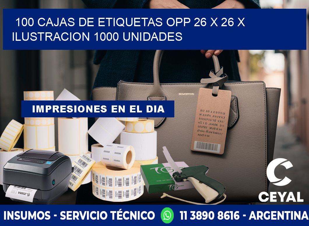 100 CAJAS DE ETIQUETAS OPP 26 x 26 X ILUSTRACION 1000 UNIDADES