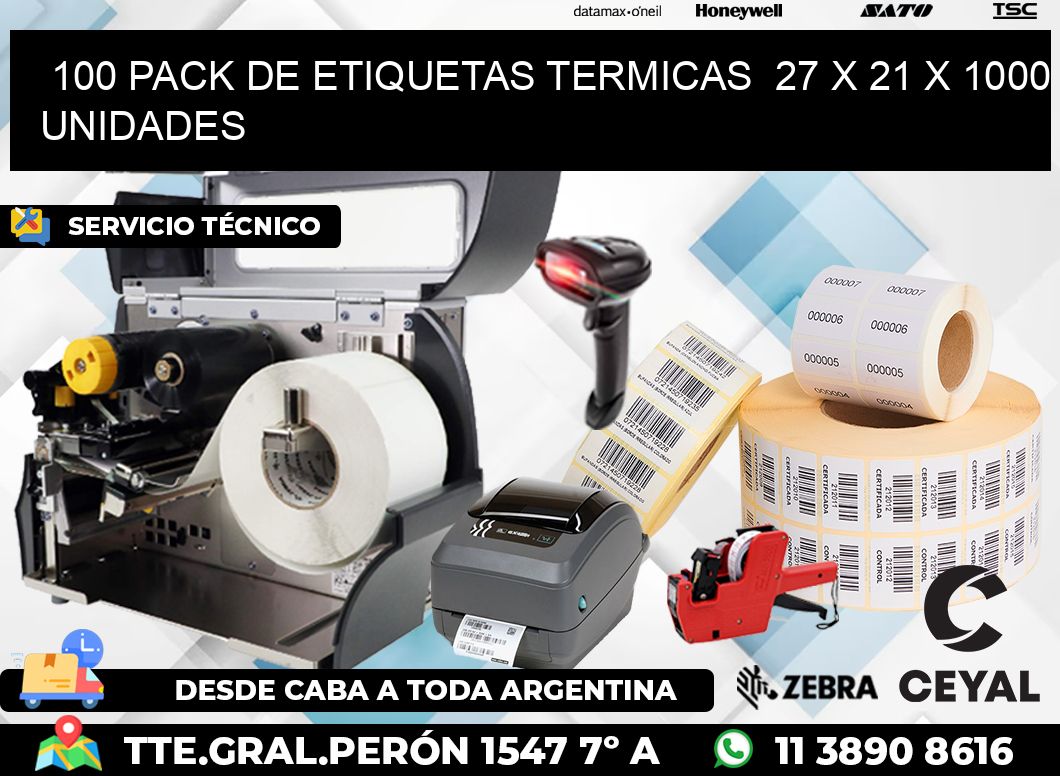 100 PACK DE ETIQUETAS TERMICAS  27 x 21 X 1000 UNIDADES