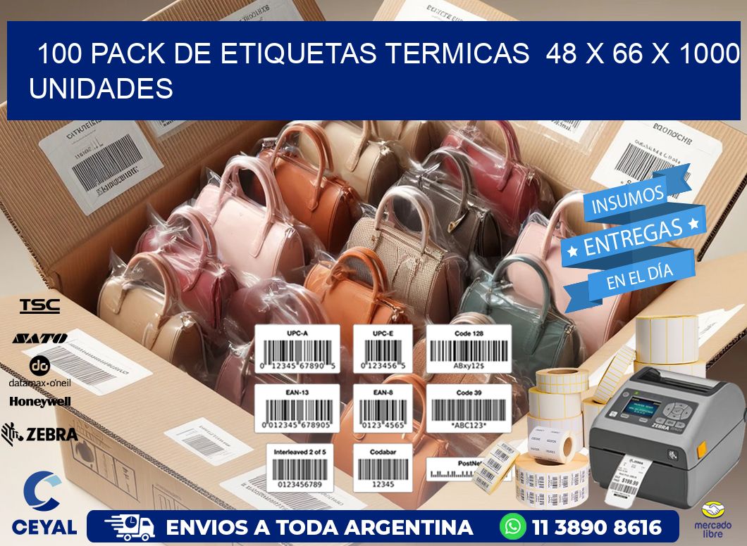 100 PACK DE ETIQUETAS TERMICAS  48 x 66 X 1000 UNIDADES