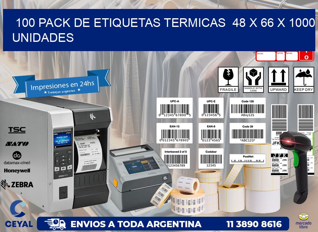 100 PACK DE ETIQUETAS TERMICAS  48 x 66 X 1000 UNIDADES