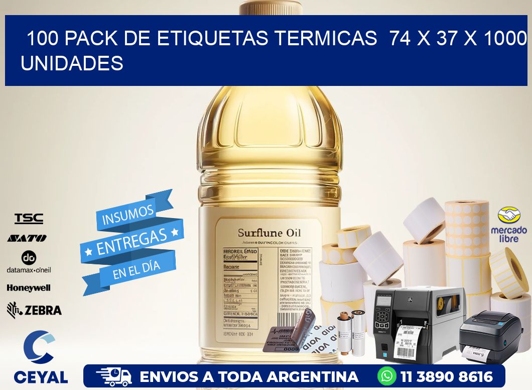 100 PACK DE ETIQUETAS TERMICAS  74 x 37 X 1000 UNIDADES