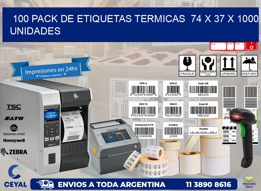 100 PACK DE ETIQUETAS TERMICAS  74 x 37 X 1000 UNIDADES