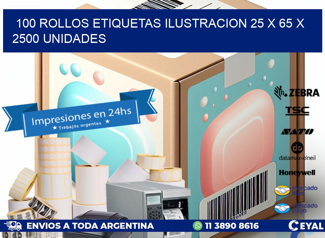 100 ROLLOS ETIQUETAS ILUSTRACION 25 x 65 X 2500 UNIDADES