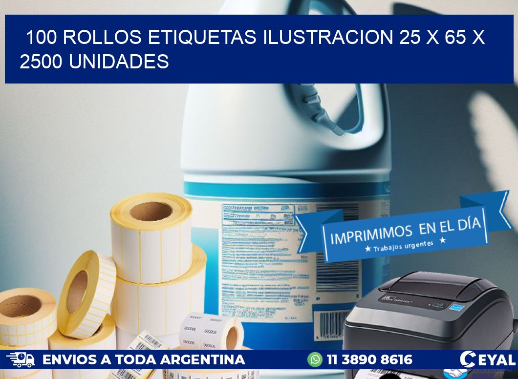 100 ROLLOS ETIQUETAS ILUSTRACION 25 x 65 X 2500 UNIDADES