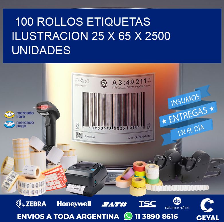 100 ROLLOS ETIQUETAS ILUSTRACION 25 x 65 X 2500 UNIDADES