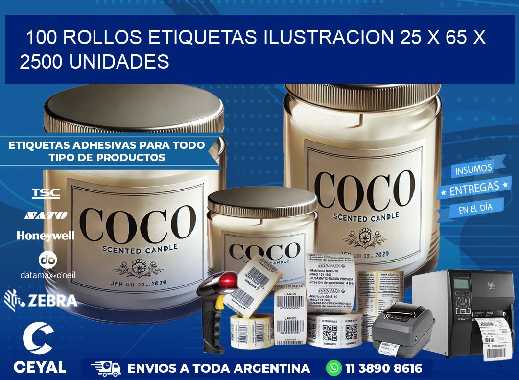 100 ROLLOS ETIQUETAS ILUSTRACION 25 x 65 X 2500 UNIDADES