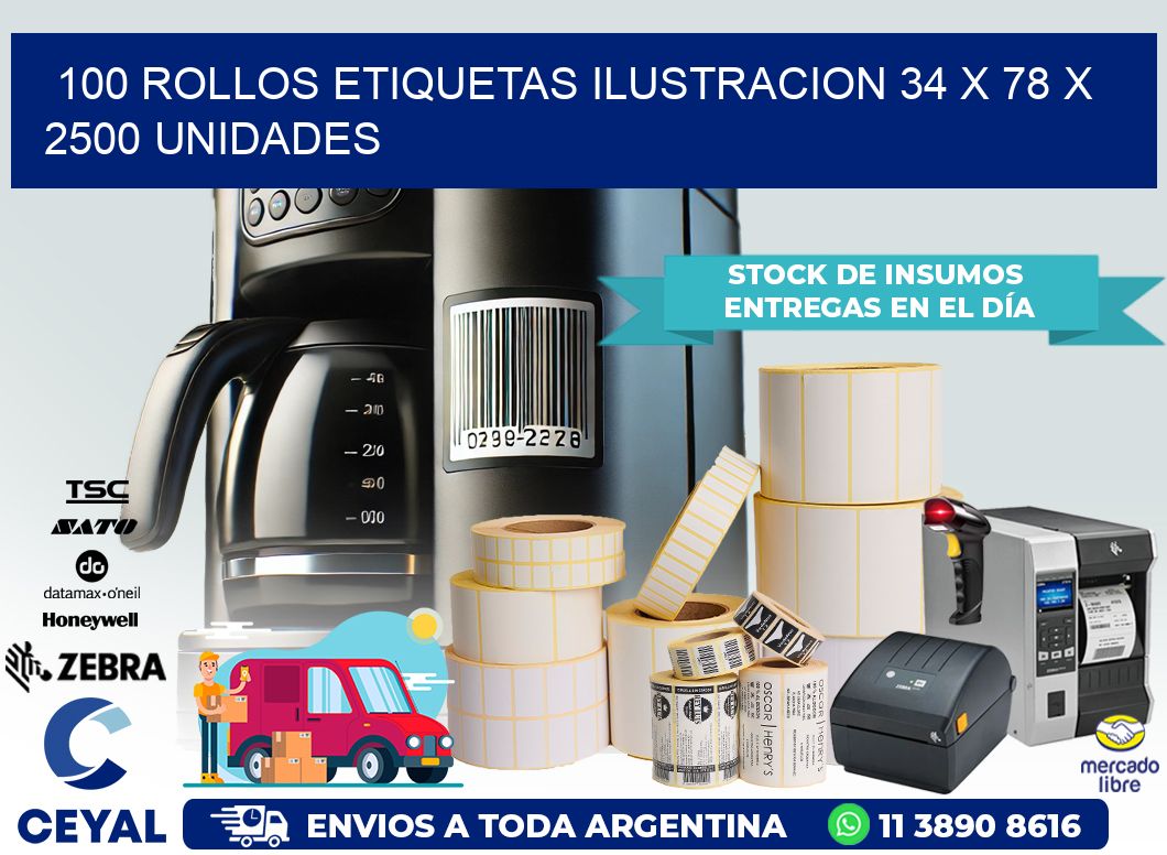 100 ROLLOS ETIQUETAS ILUSTRACION 34 x 78 X 2500 UNIDADES