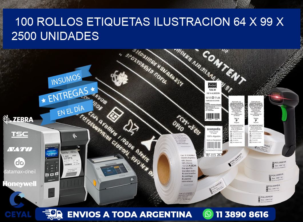 100 ROLLOS ETIQUETAS ILUSTRACION 64 x 99 X 2500 UNIDADES